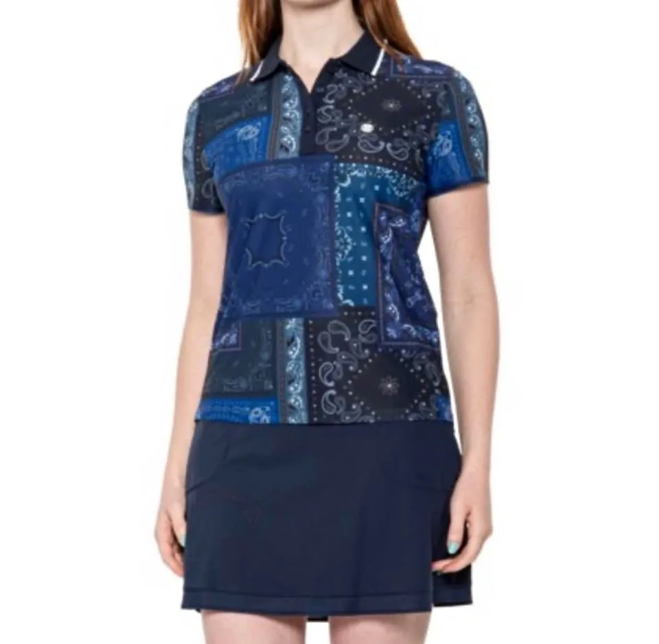 NWT G/FORE Women's Blue Bandana Patchwork Polo Shirt S Small