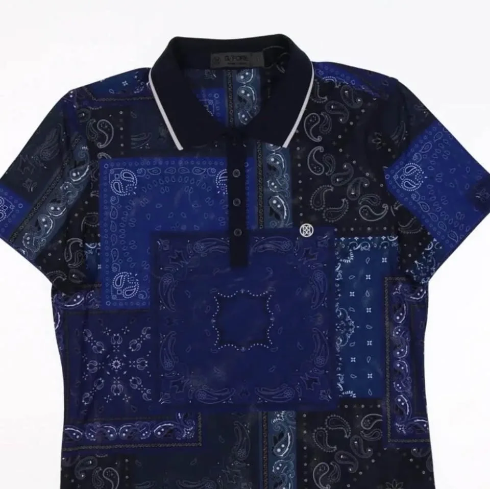 NWT G/FORE Women's Blue Bandana Patchwork Polo Shirt S Small - photo 3