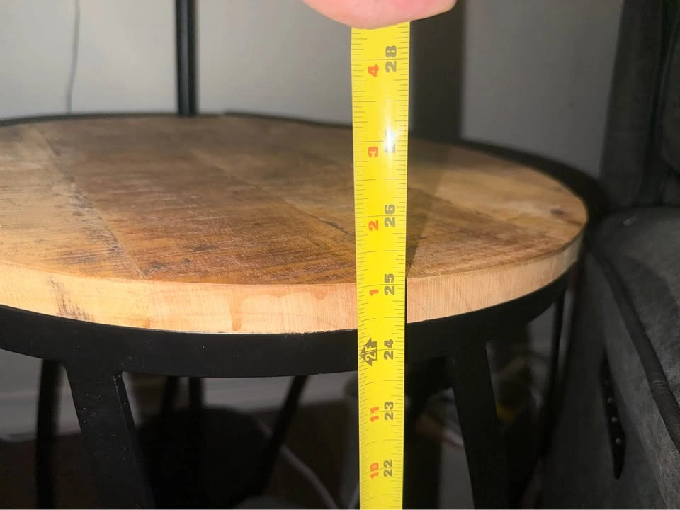 Industrial Round Side Table – Solid Wood Top & Geometric Metal B - photo 3