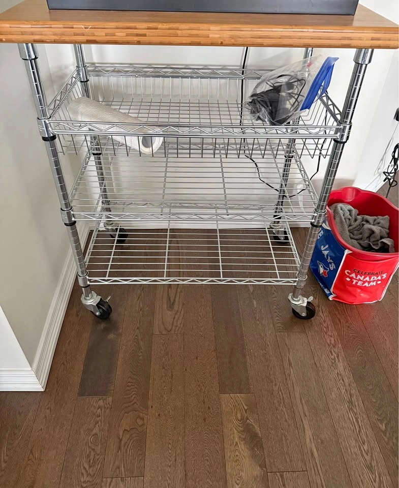 Heavy Duty 3-Tier Rolling Utility Cart with Solid Wood Top