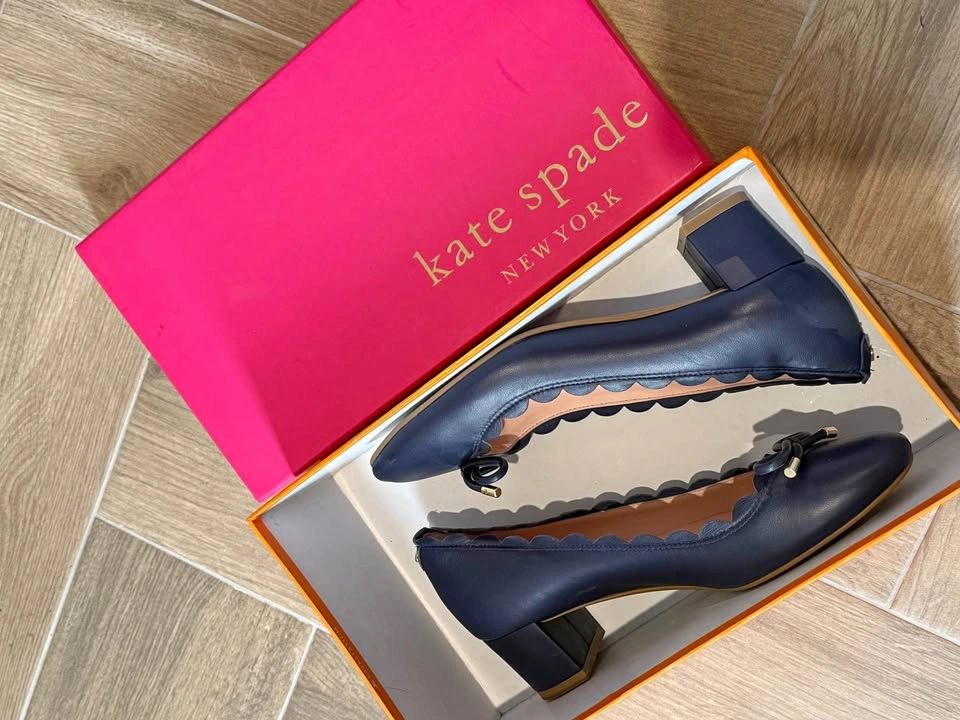 NIB Kate Spade Navy Scalloped Block Heel Pumps 7.5M