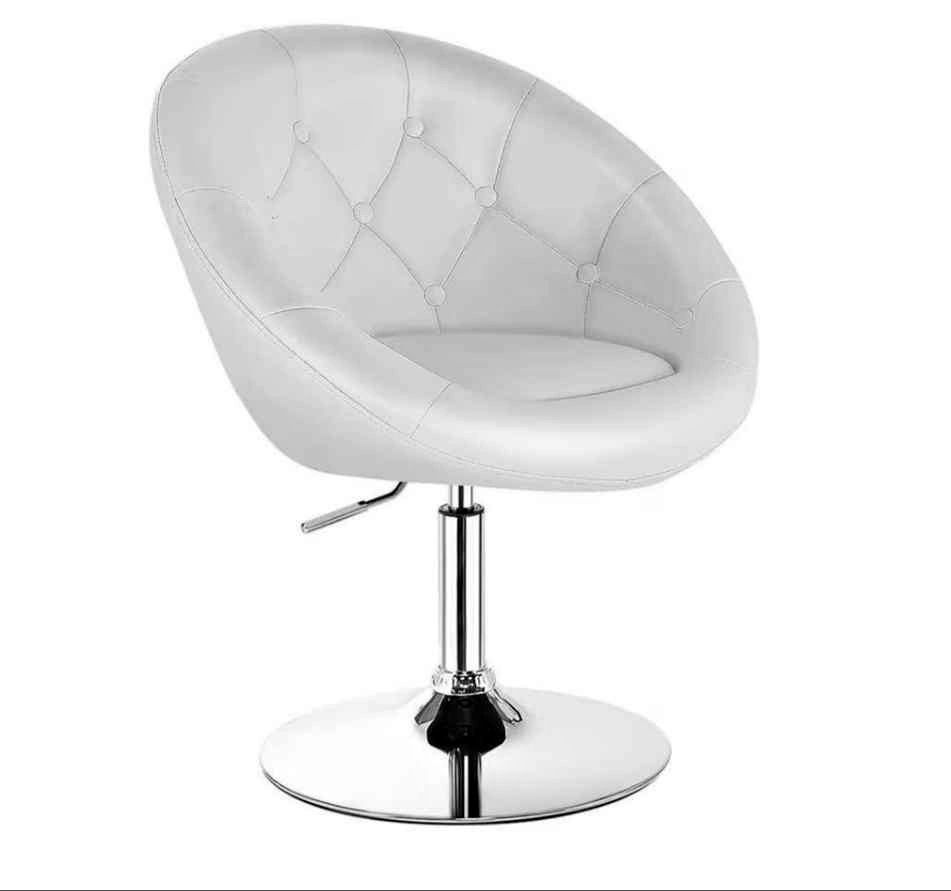 Modern Adjustable Swivel Chair PU Leather Metal Base 360°, White