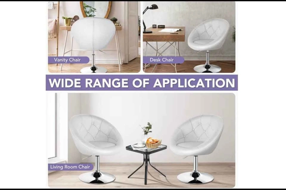 Modern Adjustable Swivel Chair PU Leather Metal Base 360°, White - photo 2