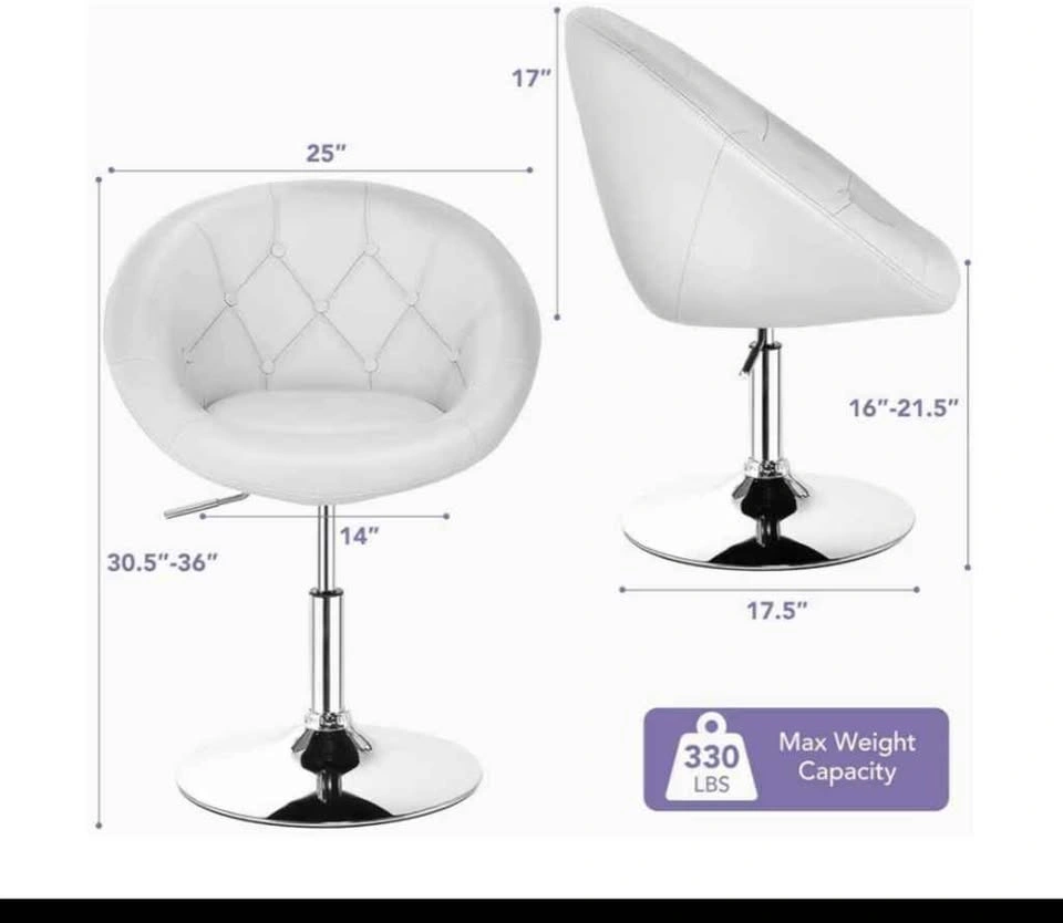 Modern Adjustable Swivel Chair PU Leather Metal Base 360°, White - photo 3