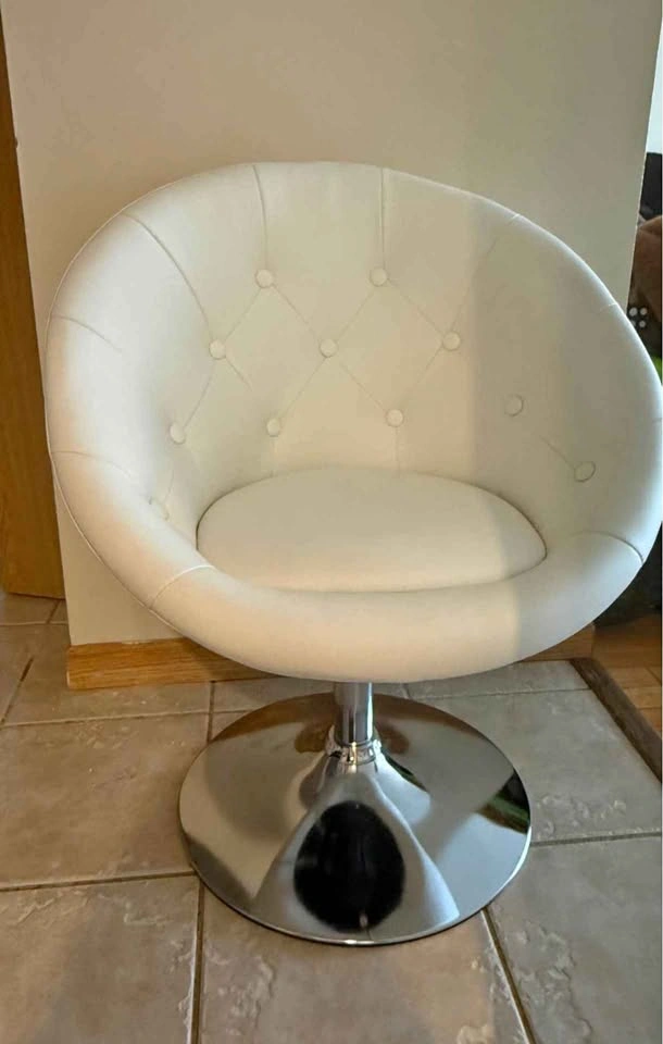 Modern Adjustable Swivel Chair PU Leather Metal Base 360°, White - photo 5