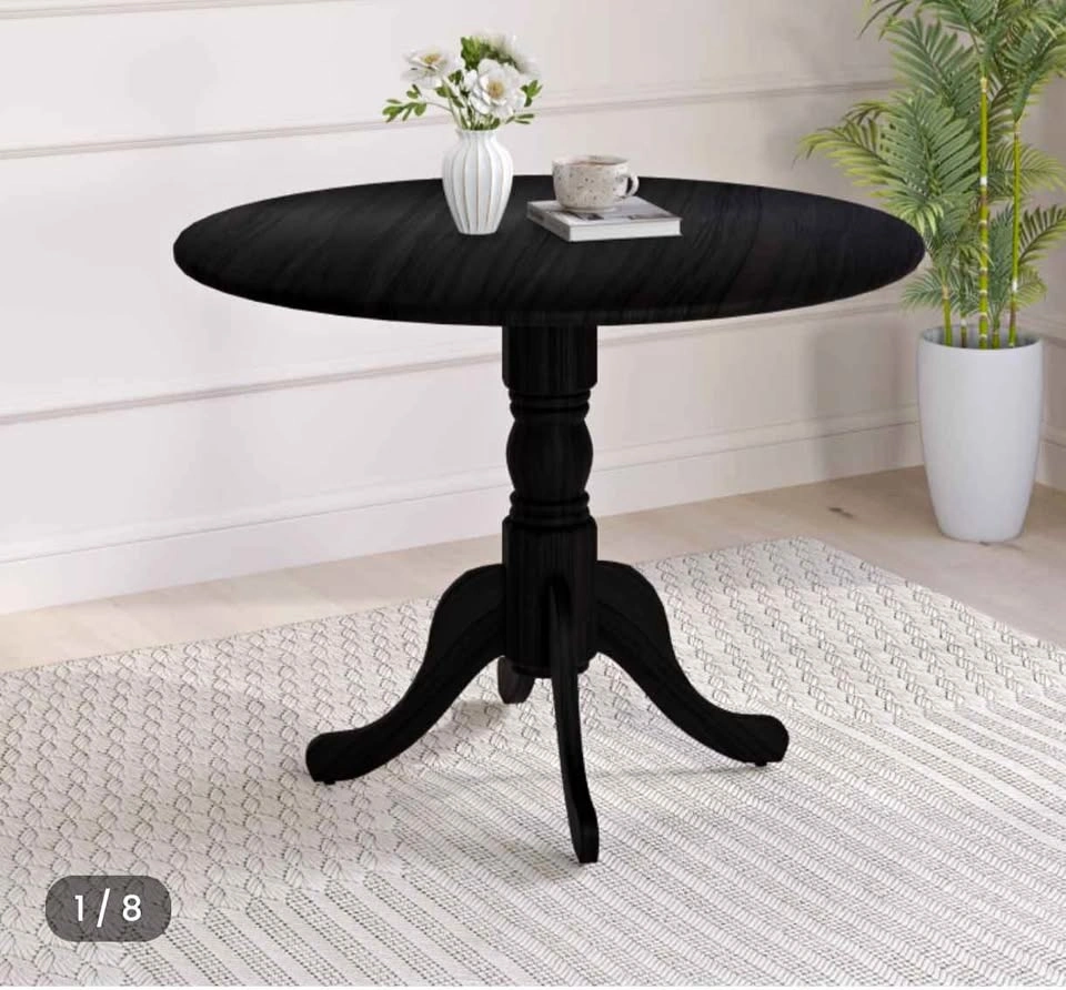 Black Wooden Dining Table with Round Tabletop & Curved Trestle L