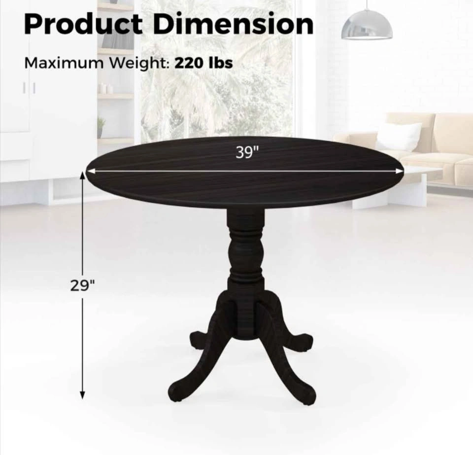 Black Wooden Dining Table with Round Tabletop & Curved Trestle L - photo 2