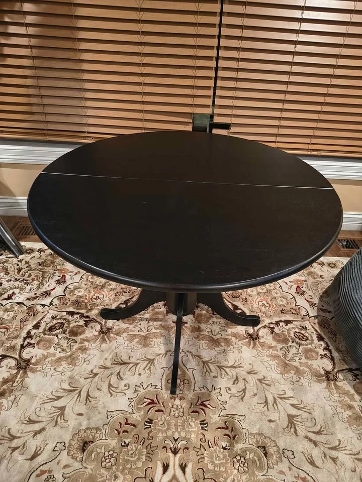 Black Wooden Dining Table with Round Tabletop & Curved Trestle L - photo 4