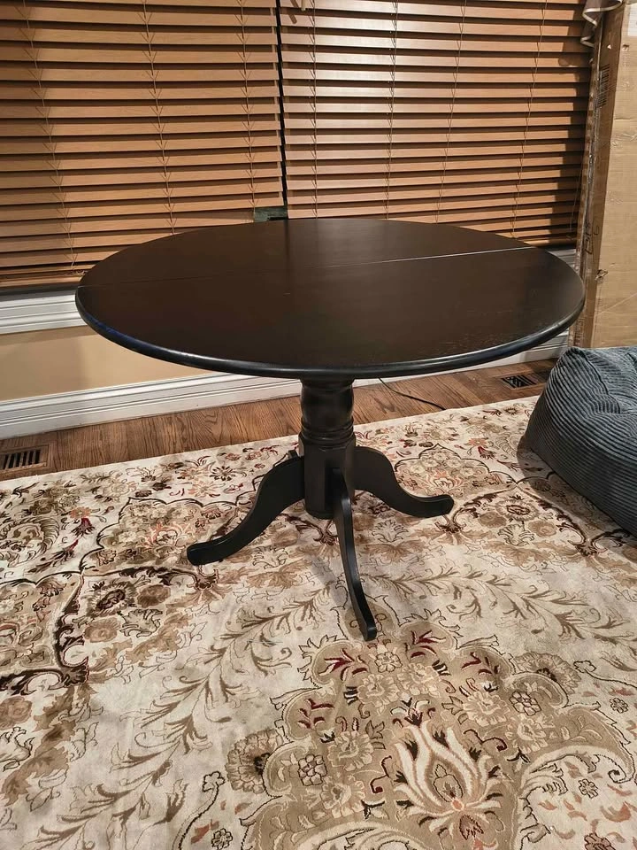 Black Wooden Dining Table with Round Tabletop & Curved Trestle L - photo 5