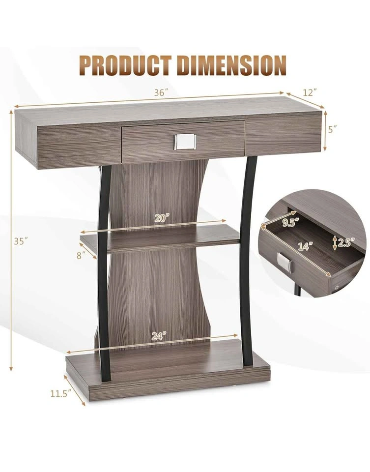 3-Tier Console Table with Shelves, Grey - photo 2