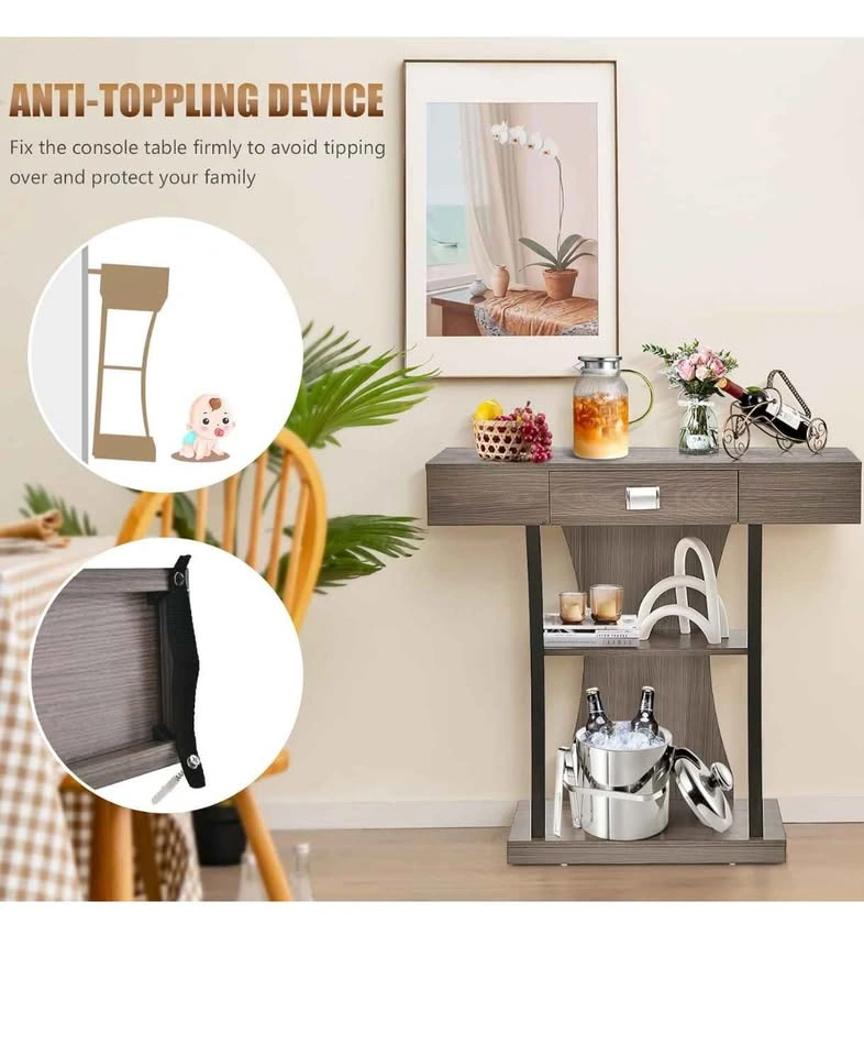 3-Tier Console Table with Shelves, Grey - photo 3