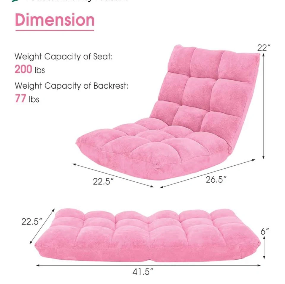 Folding Gaming Chair with Adjustable Positions, Pink - photo 2