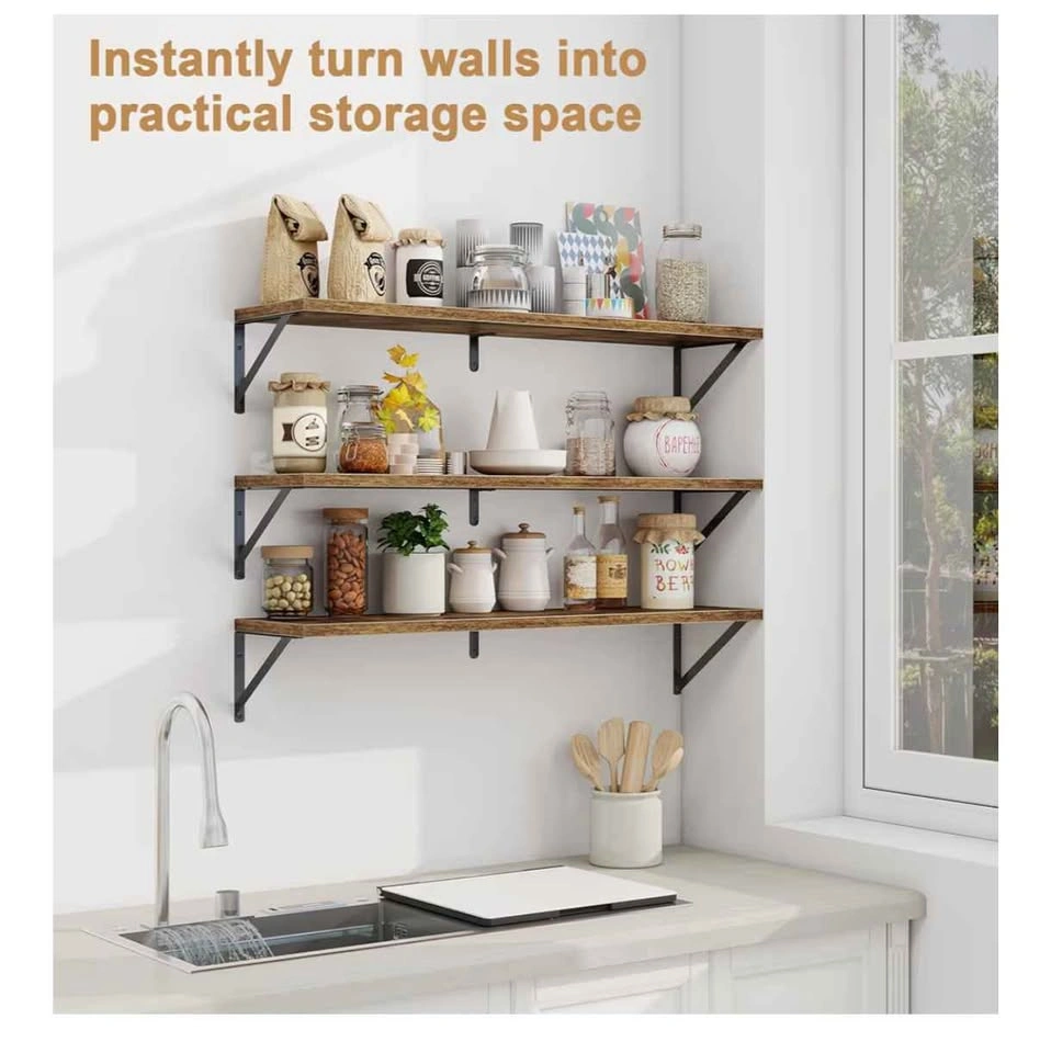 Set of 3 Large 40" Floating Bookshelves, Rustic Brown - photo 4
