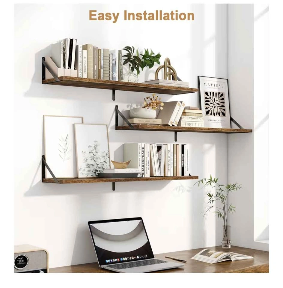 Set of 3 Large 40" Floating Bookshelves, Rustic Brown - photo 5