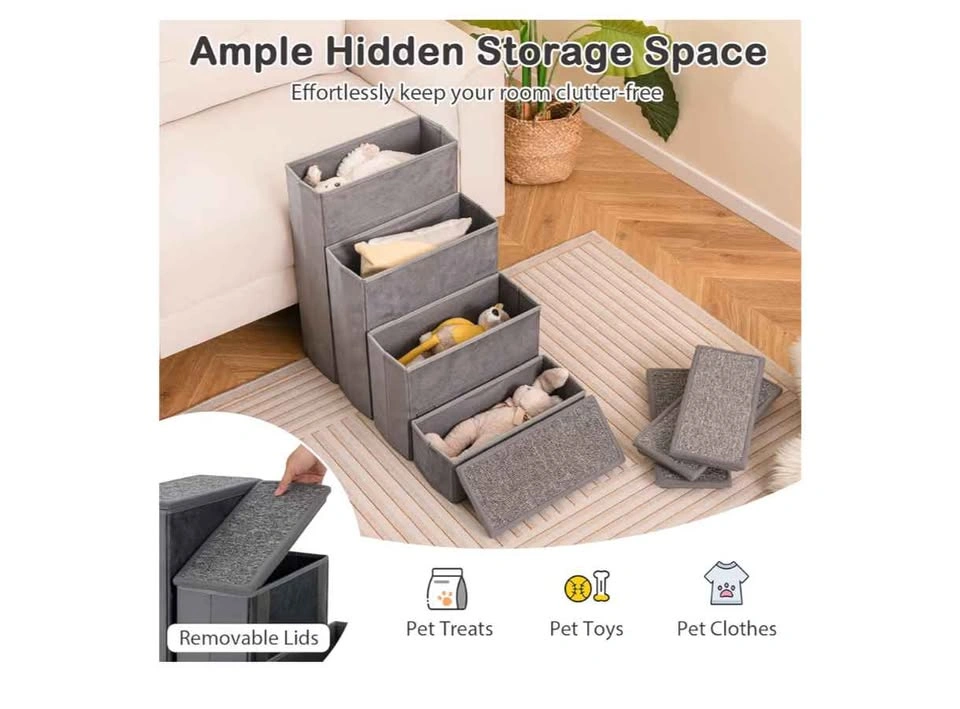 23" H Folding 4-Step Pet Stairs with Storage, Gray - photo 2