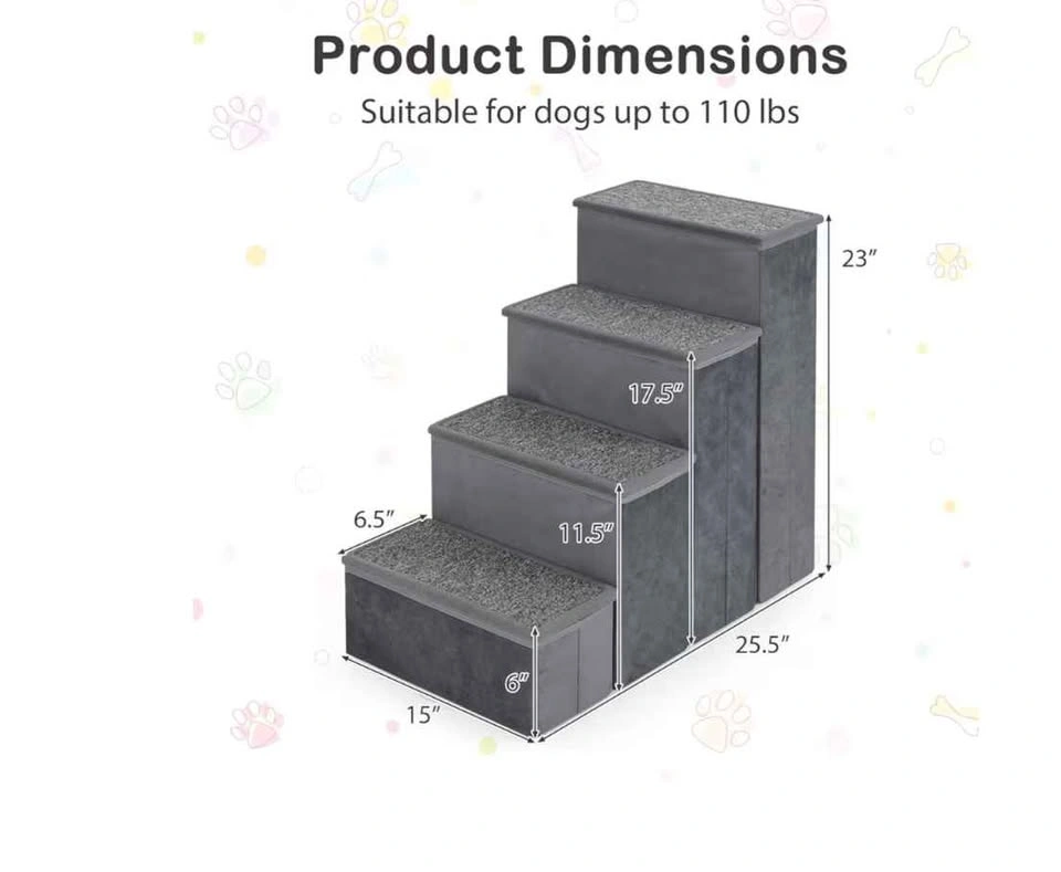 23" H Folding 4-Step Pet Stairs with Storage, Gray - photo 3