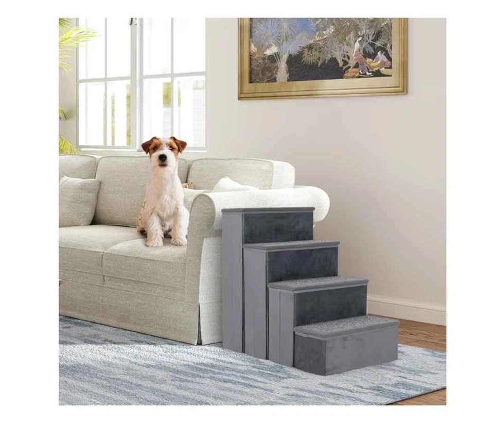 23" H Folding 4-Step Pet Stairs with Storage, Gray - photo 4
