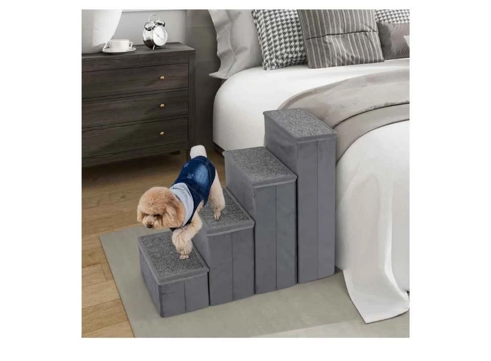 23" H Folding 4-Step Pet Stairs with Storage, Gray - photo 5