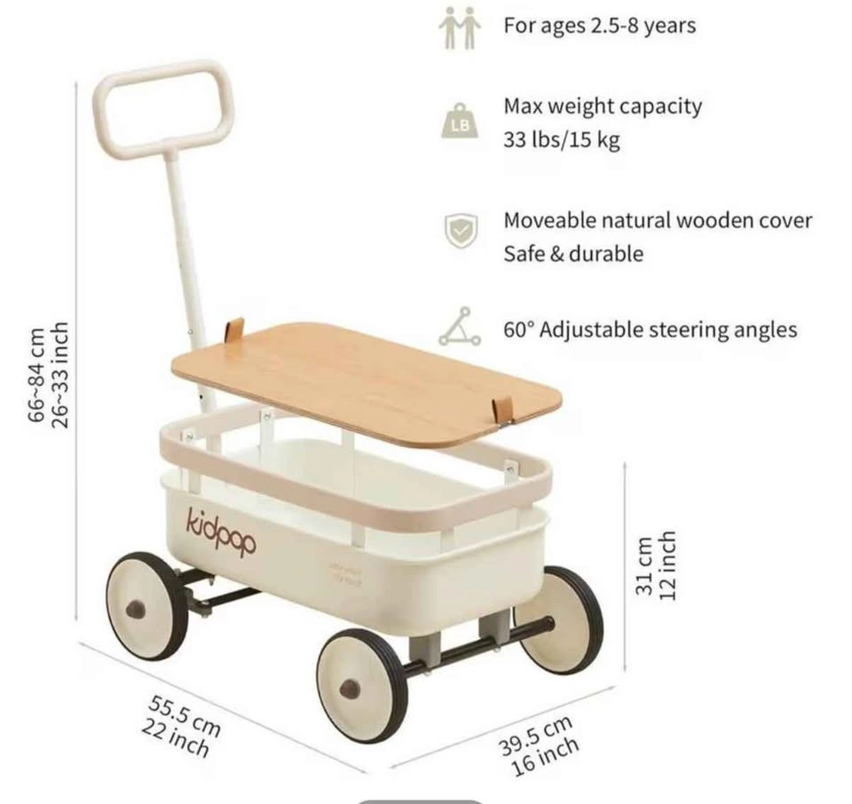 3-in-1 Kids Push Walker & Wagon with Removable Wooden Cover - photo 2
