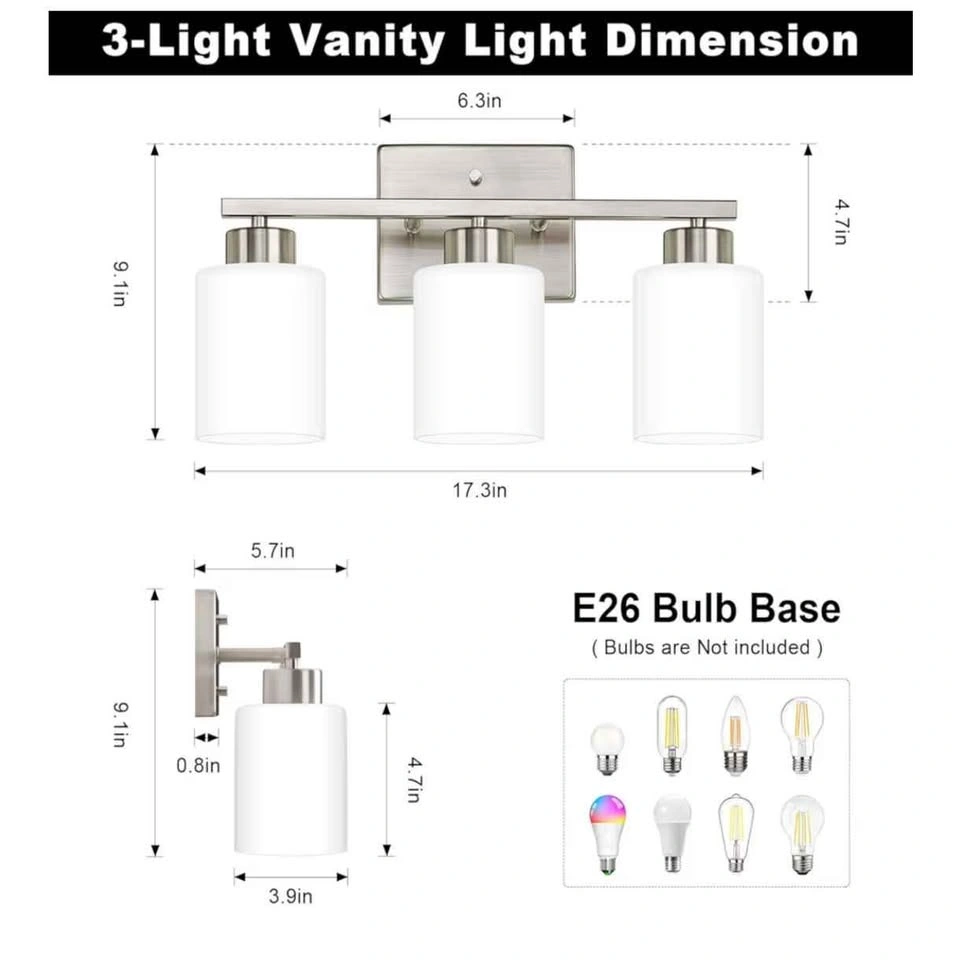 Brushed Nickel 3-Light Modern Vanity Light - photo 3