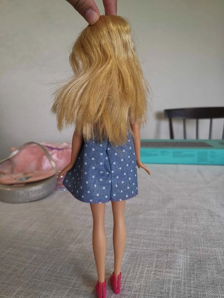 Barbie doll in blue polka dot denim dress - photo 2
