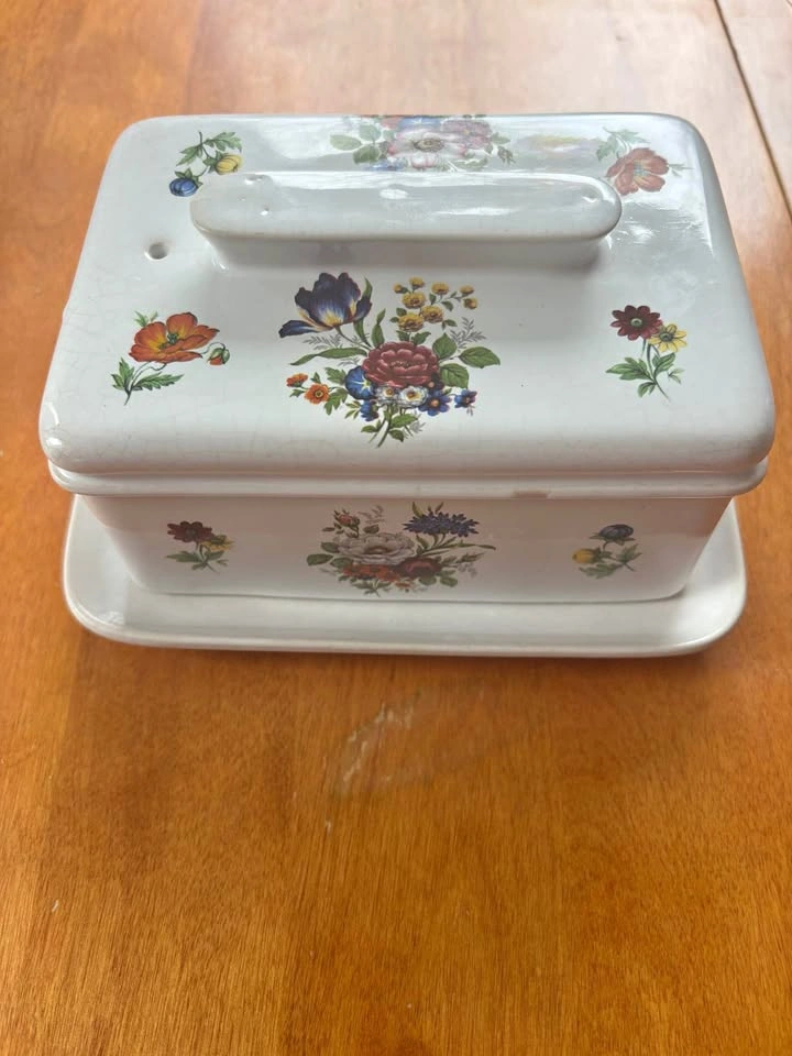 Vintage Floral Ceramic Butter Dish