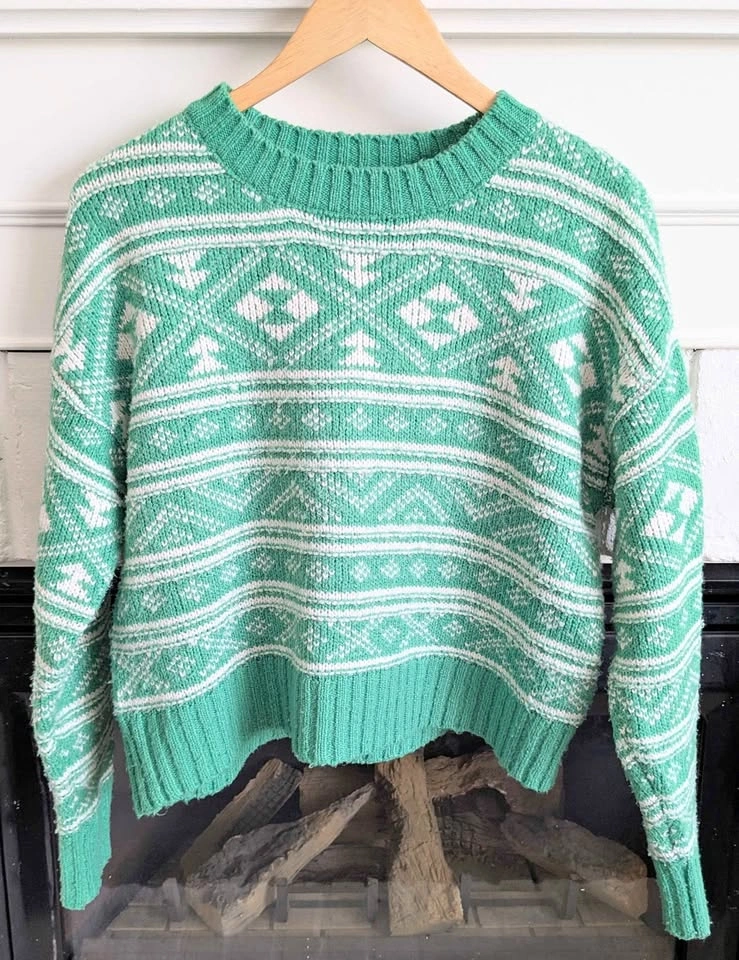 American Eagle Fair Isle Sweater XS Mint Green Cropped Cozy Knit
