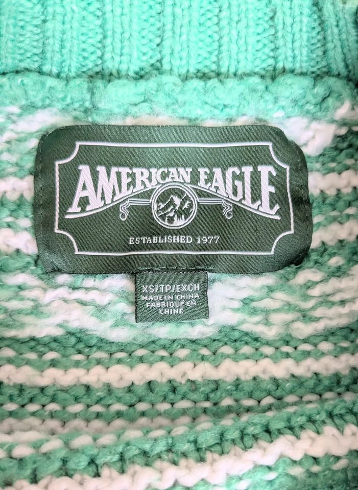 American Eagle Fair Isle Sweater XS Mint Green Cropped Cozy Knit - photo 4