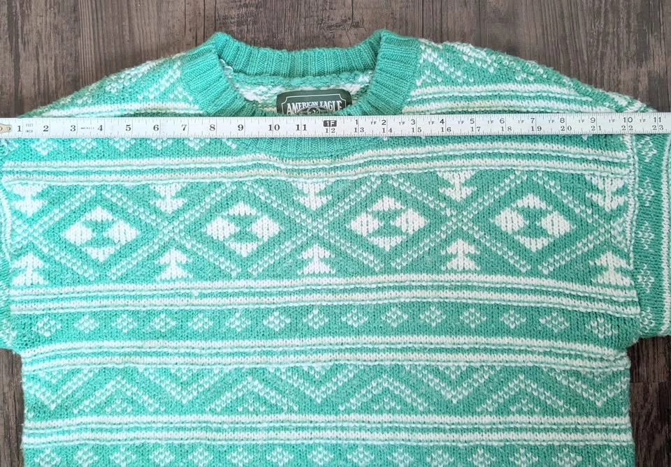 American Eagle Fair Isle Sweater XS Mint Green Cropped Cozy Knit - photo 5