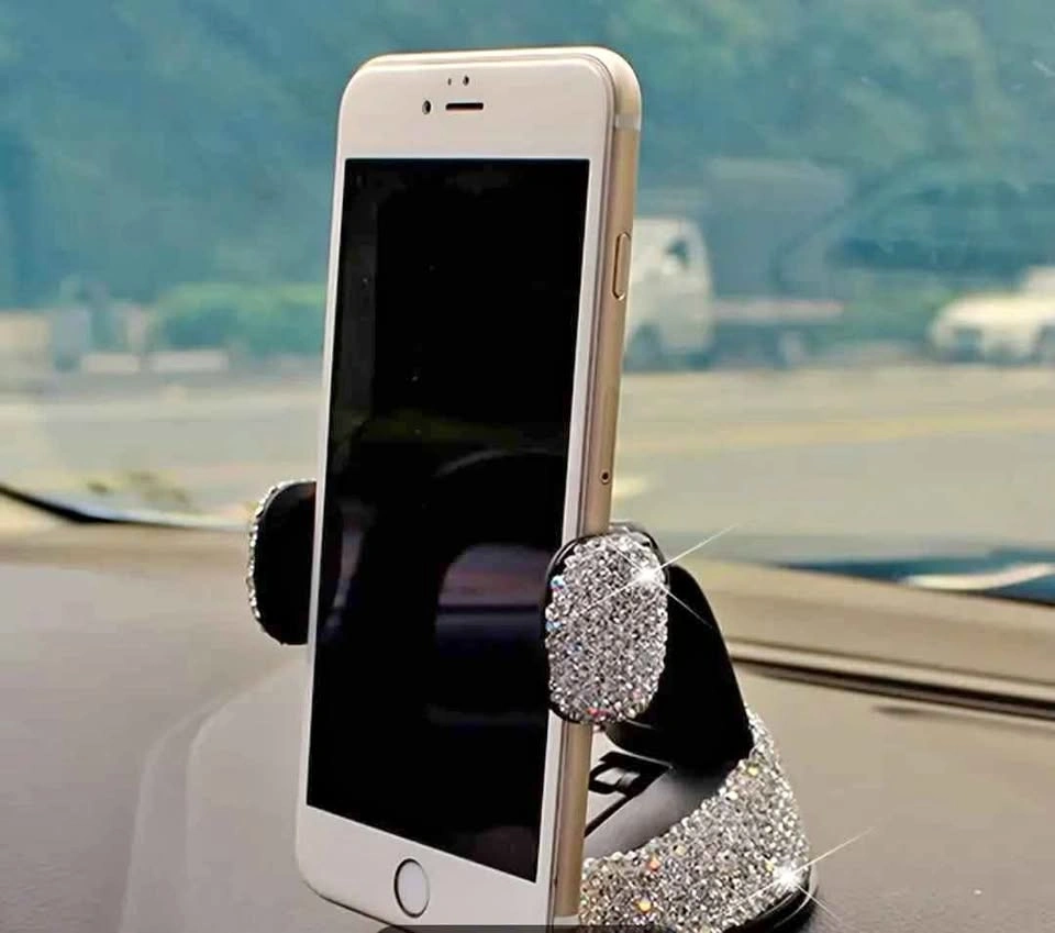 Shiny Diamond Car Phone Holder, Shockproof, Adjustable, 360°