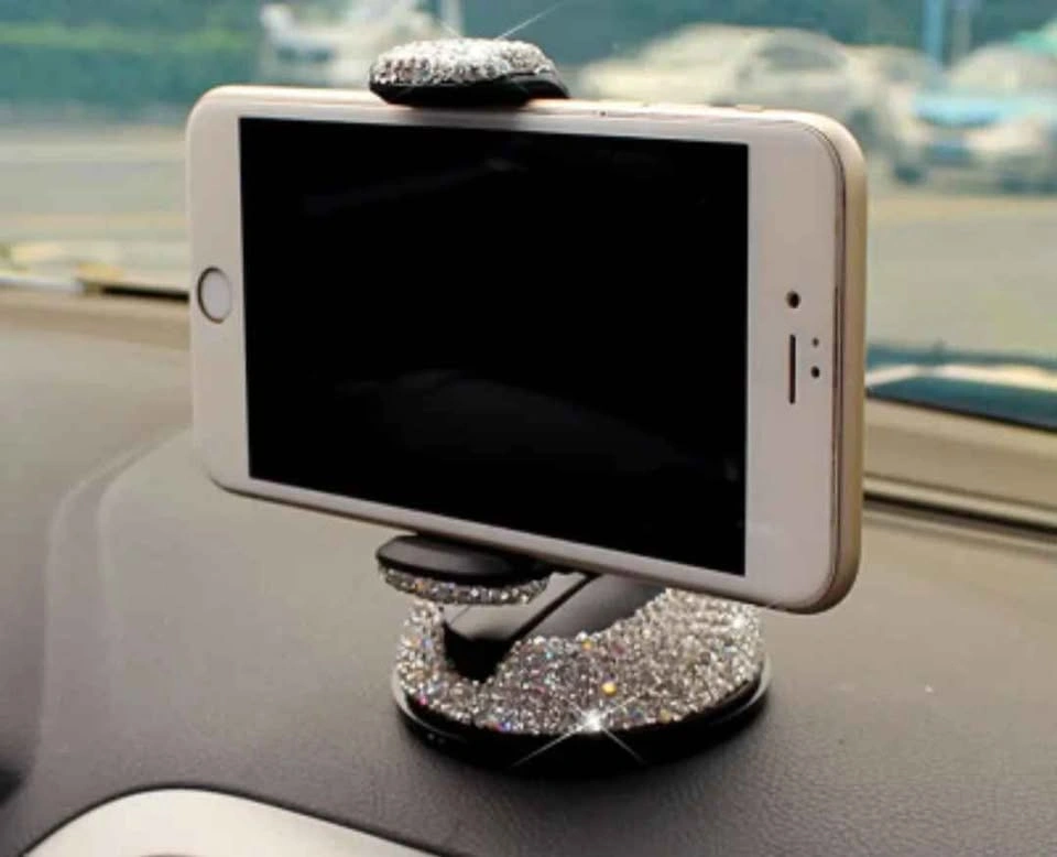 Shiny Diamond Car Phone Holder, Shockproof, Adjustable, 360° - photo 2