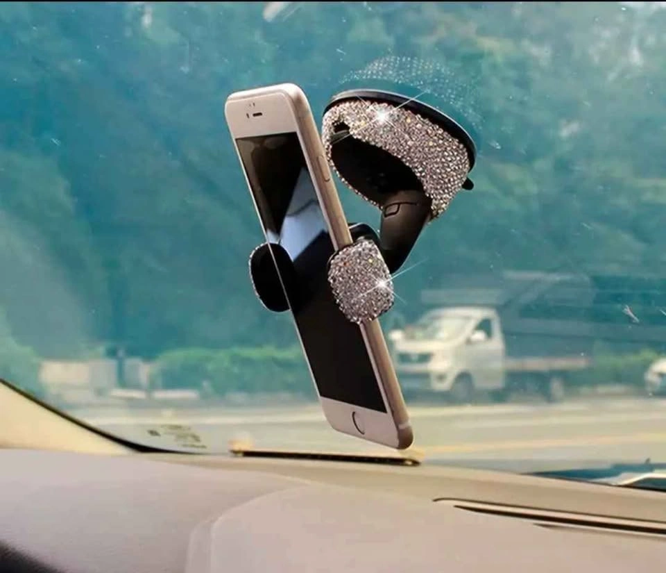Shiny Diamond Car Phone Holder, Shockproof, Adjustable, 360° - photo 4