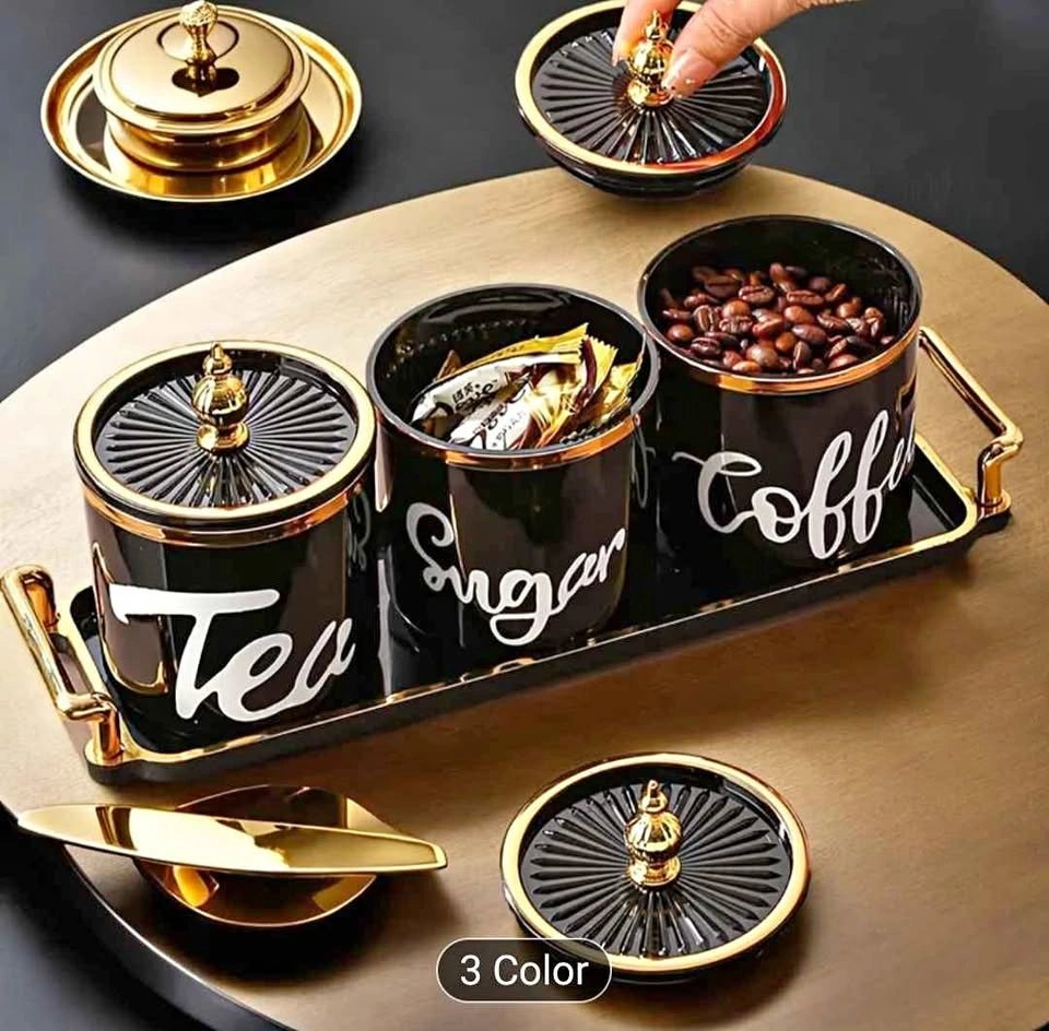 3pc Storage Jar Set with Tray - Kitchen/Living Room