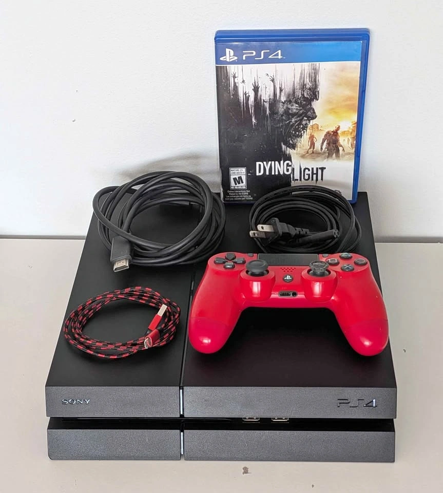 PS4 500GB Bundle - Red Controller, Dying Light, Cables - Tested