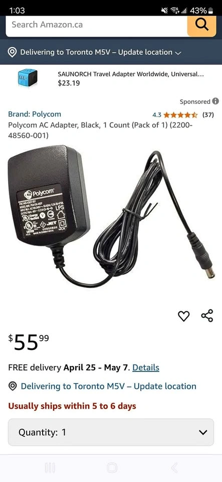 Polycom AC Adapter, Black