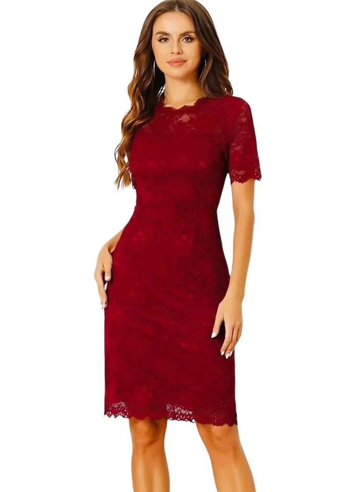 NEW Red Lace Fitted Dress Cocktail Party Short Sleeve XL thumbnail