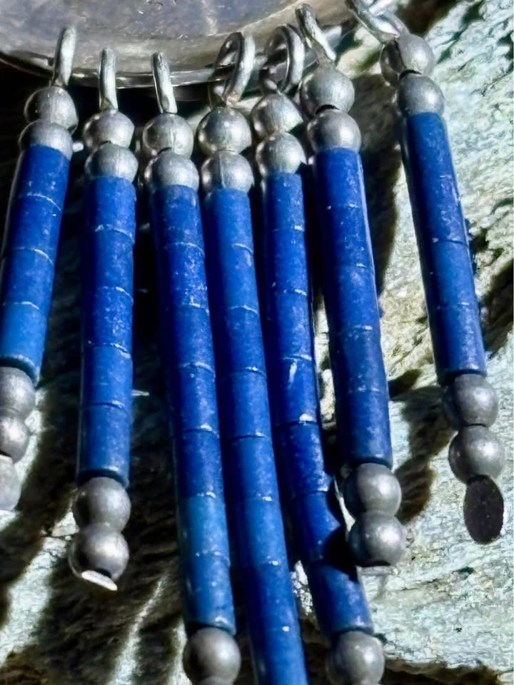 Sterling Silver Blue Stone Fringe Earrings - Vintage Boho - photo 3