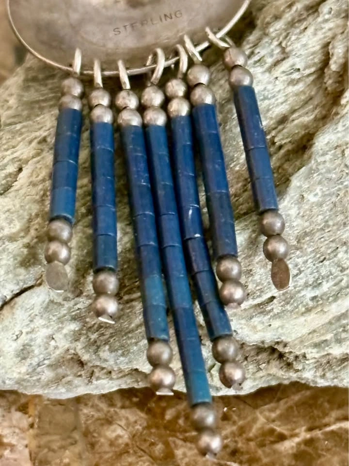 Sterling Silver Blue Stone Fringe Earrings - Vintage Boho - photo 4