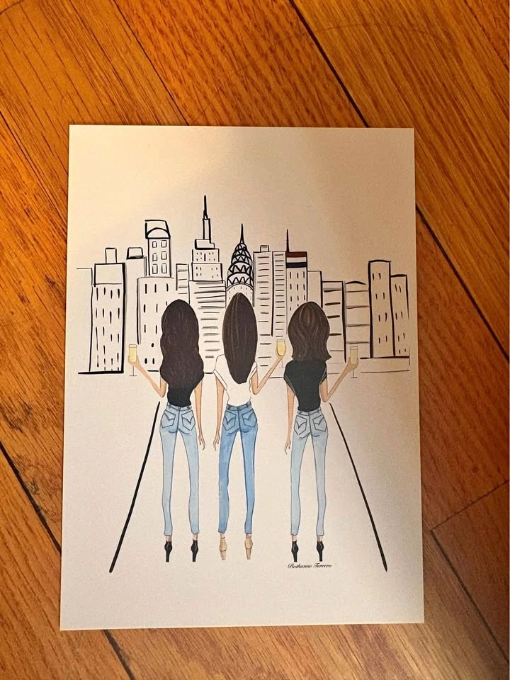 3 Brunettes Facing NYC Print