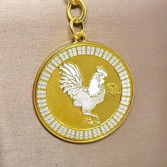 Gold Coloured Zodiac Rooster Amulet Keychain