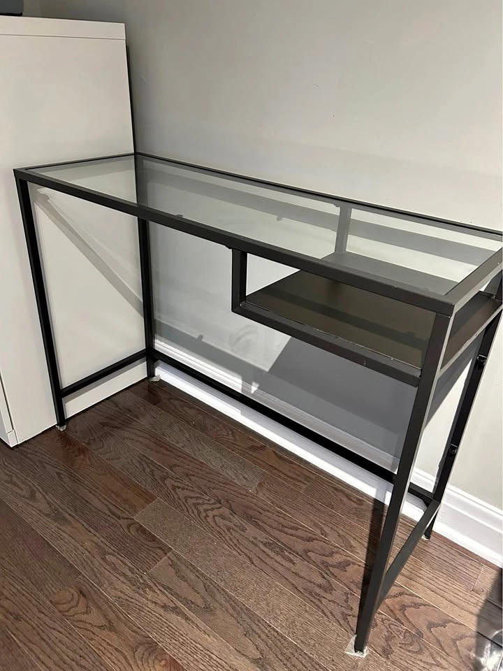 Modern Glass Top Console Table Black Metal