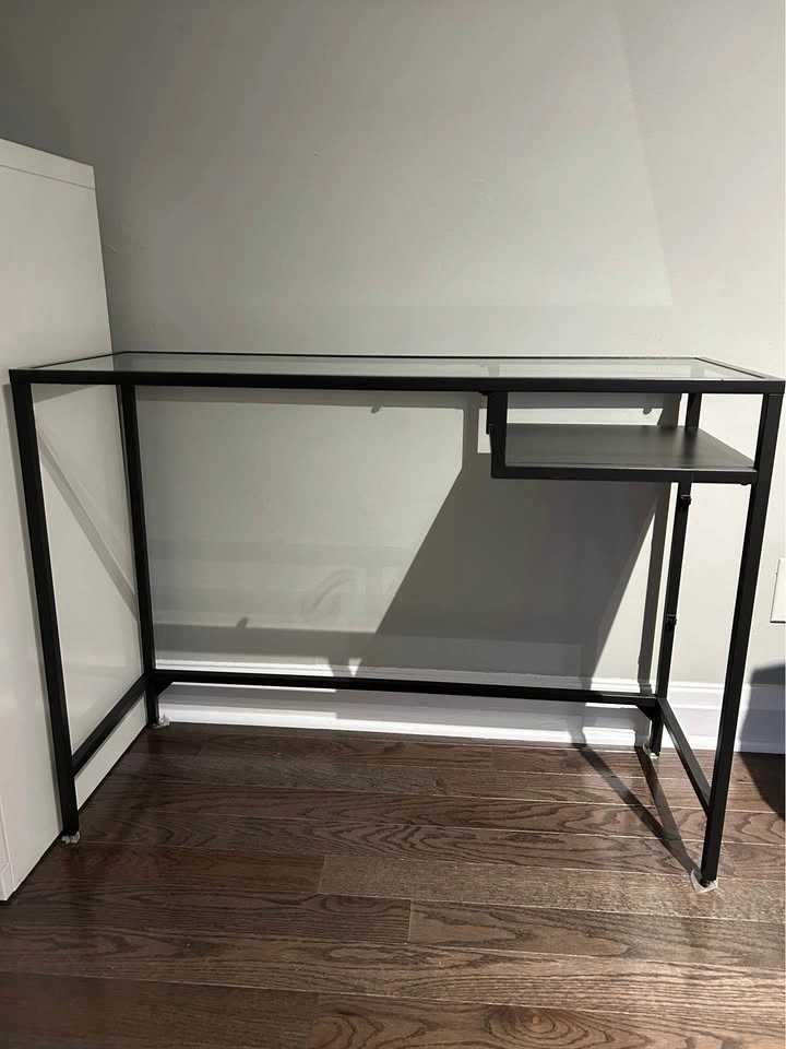 Modern Glass Top Console Table Black Metal - photo 2