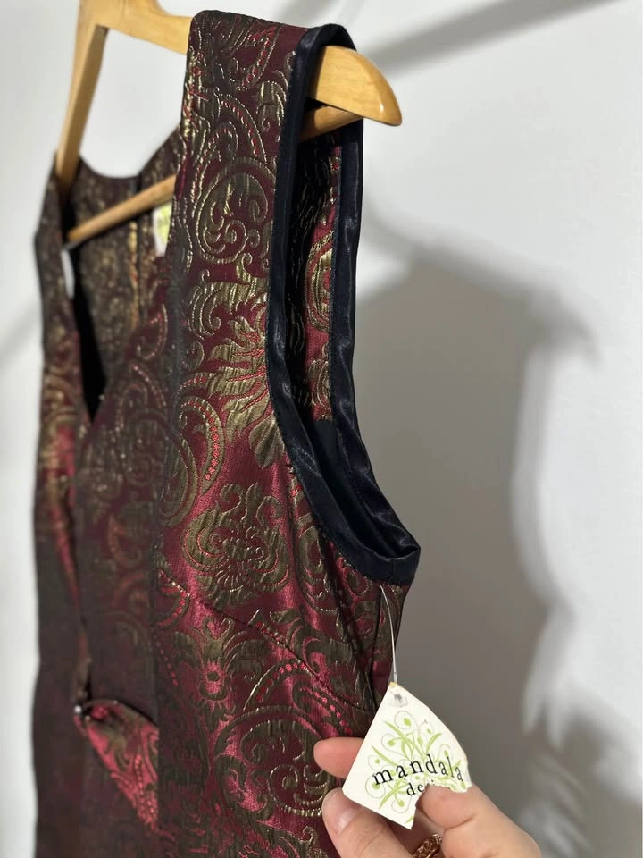 Mandala Design Red Gold Brocade Sleeveless Dress M/L - photo 3