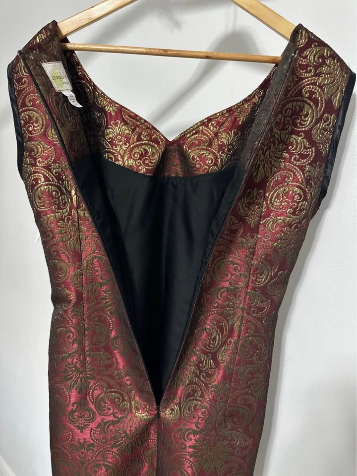 Mandala Design Red Gold Brocade Sleeveless Dress M/L - photo 5