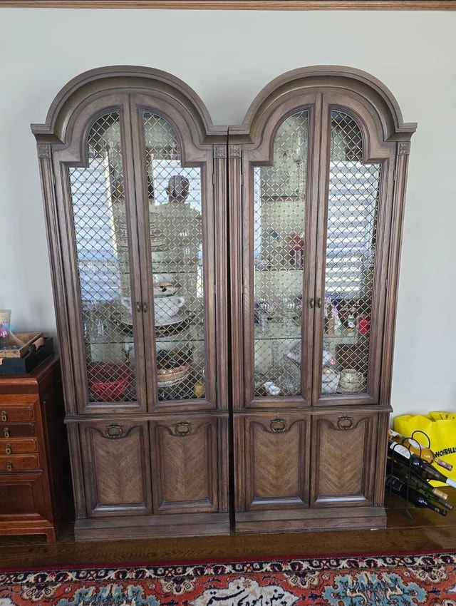 Vintage Wooden China Cabinets with Glass Doors