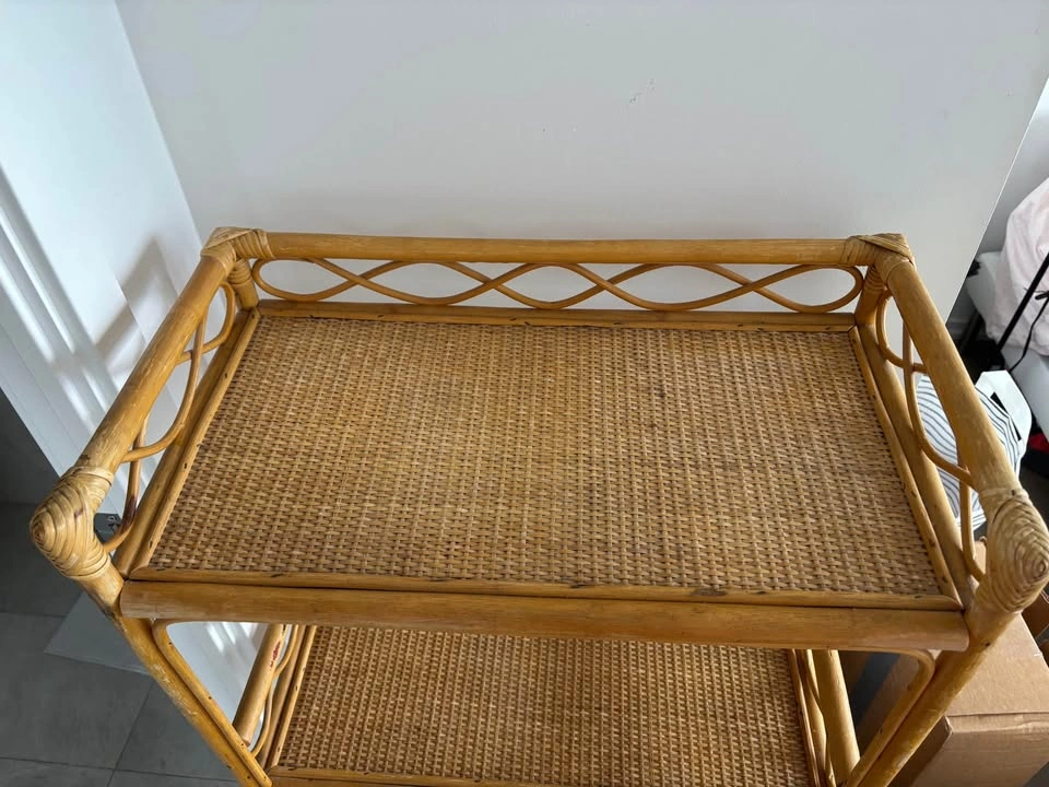 Vintage Rattan and Bamboo 4-Tier Shelf - photo 2