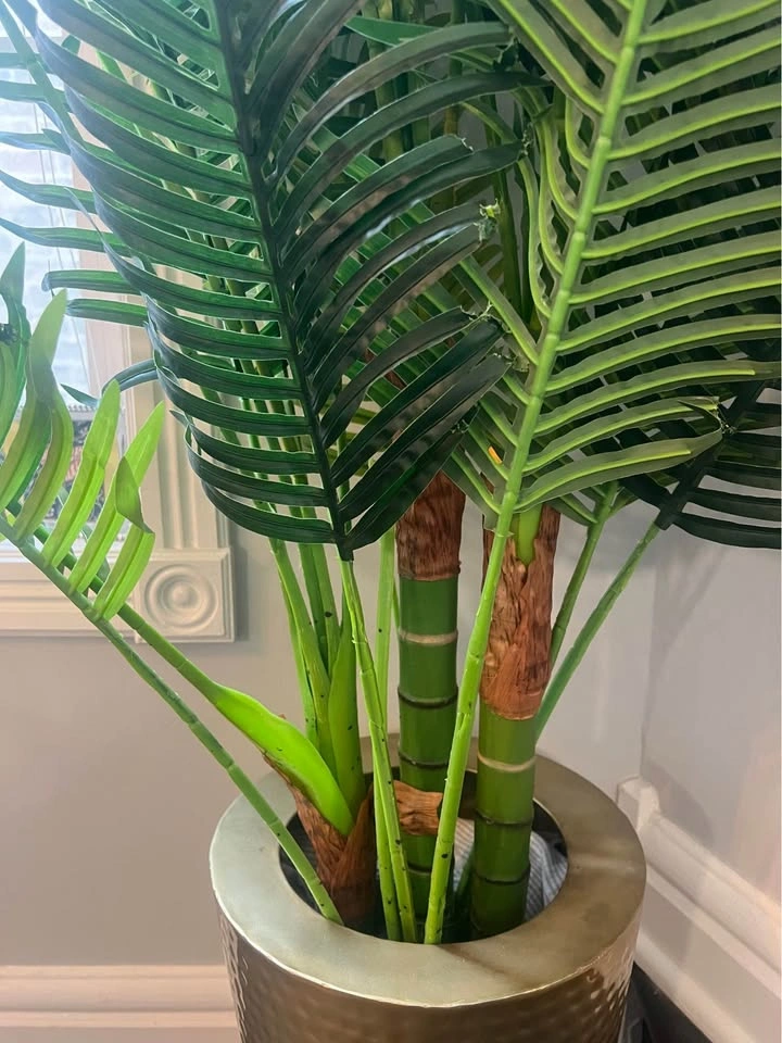 Tall Fake House Plant & Gold Metal Planter - photo 2