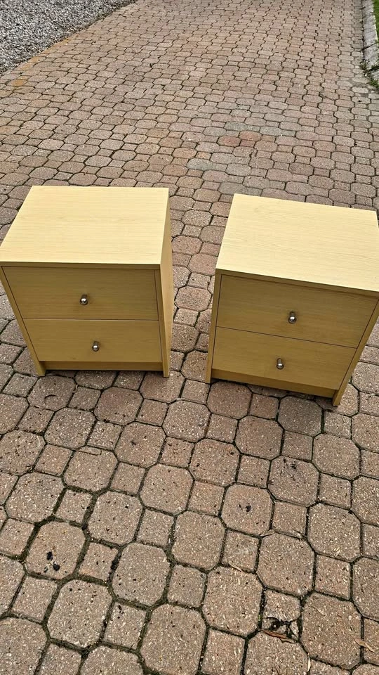 Pair of Wood Nightstands / Bedside Tables (2 Drawers Each)