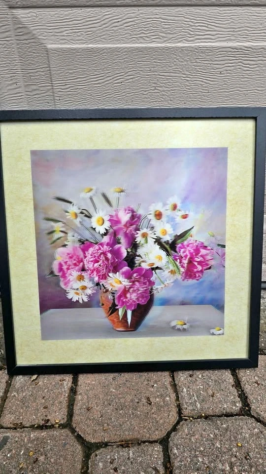 Framed Floral Wall Art with Holographic Effect