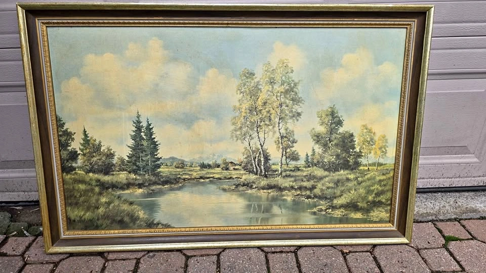Framed Landscape Painting - Large Vintage Style Wall Art